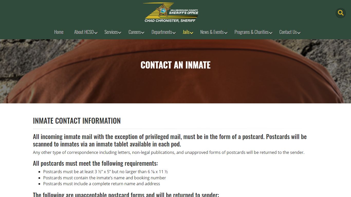 Contact an Inmate | HCSO, Tampa FL - Hillsborough County Sheriff's Office